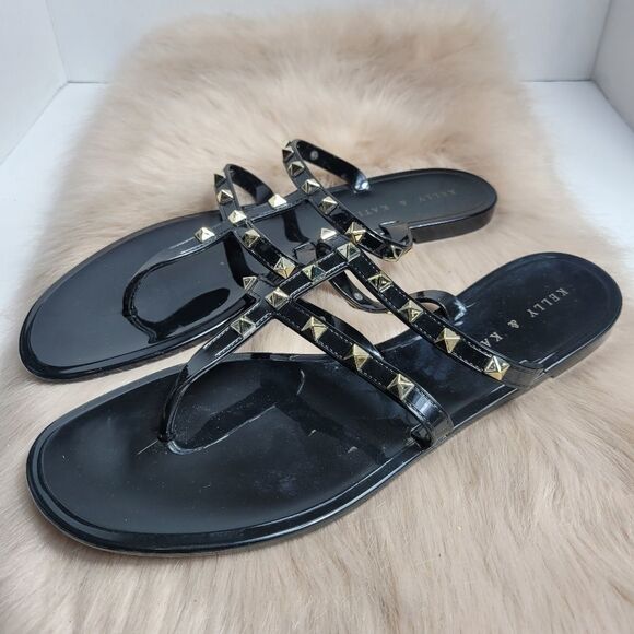 Kelly and Katie Rockstud T-Strap Flat Slide Sandals - Picture 1 of 5